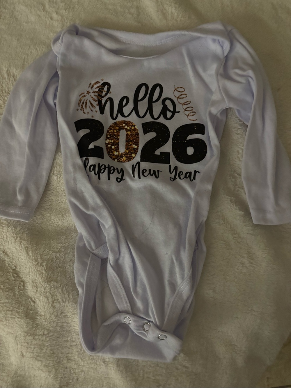 Hello 2026 Happy New Year Long-Sleeve Baby One-Piece - White